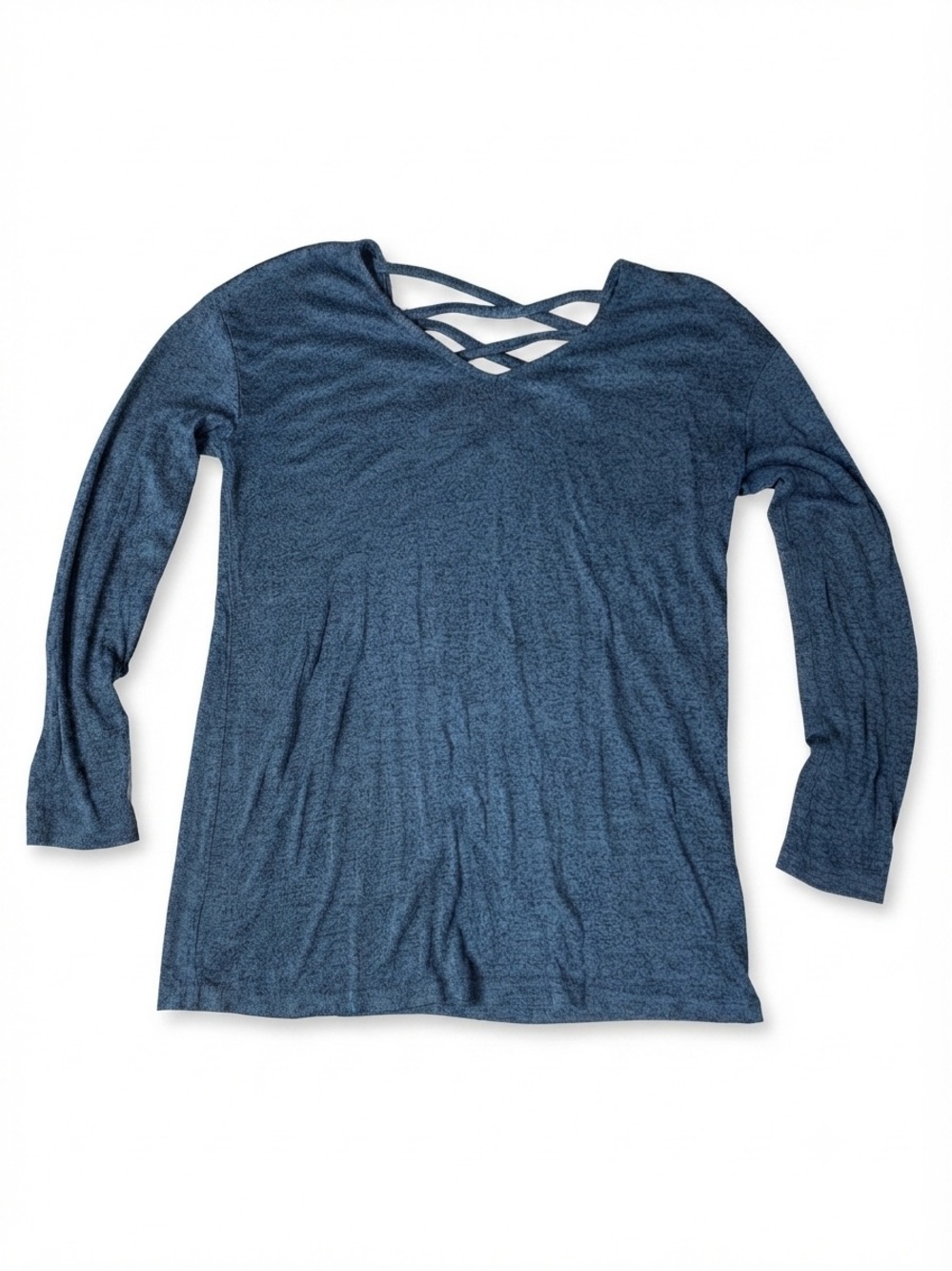 Kismet Blue Heathered Long Sleeve Top Criss Cross Back Size M